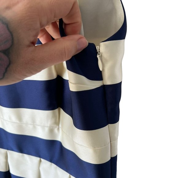 Eliza J Blue White Yellow Stripe Sleeveless Fit Flare Knee Length Dress 6 - Picture 12 of 12